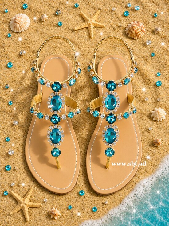 Sparkling Bling Things Shoes - NEW Turquoise Sequin Bikini Sparkling Bling Swimsuit & Rhinestone Sandals +Gift